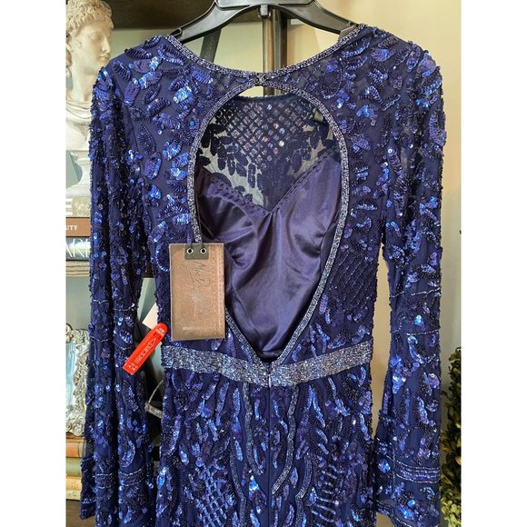 Mac Duggal 4576 Sequin Bell Sleeve Gown Blue Women's Size 2 - Picture 11 of 16